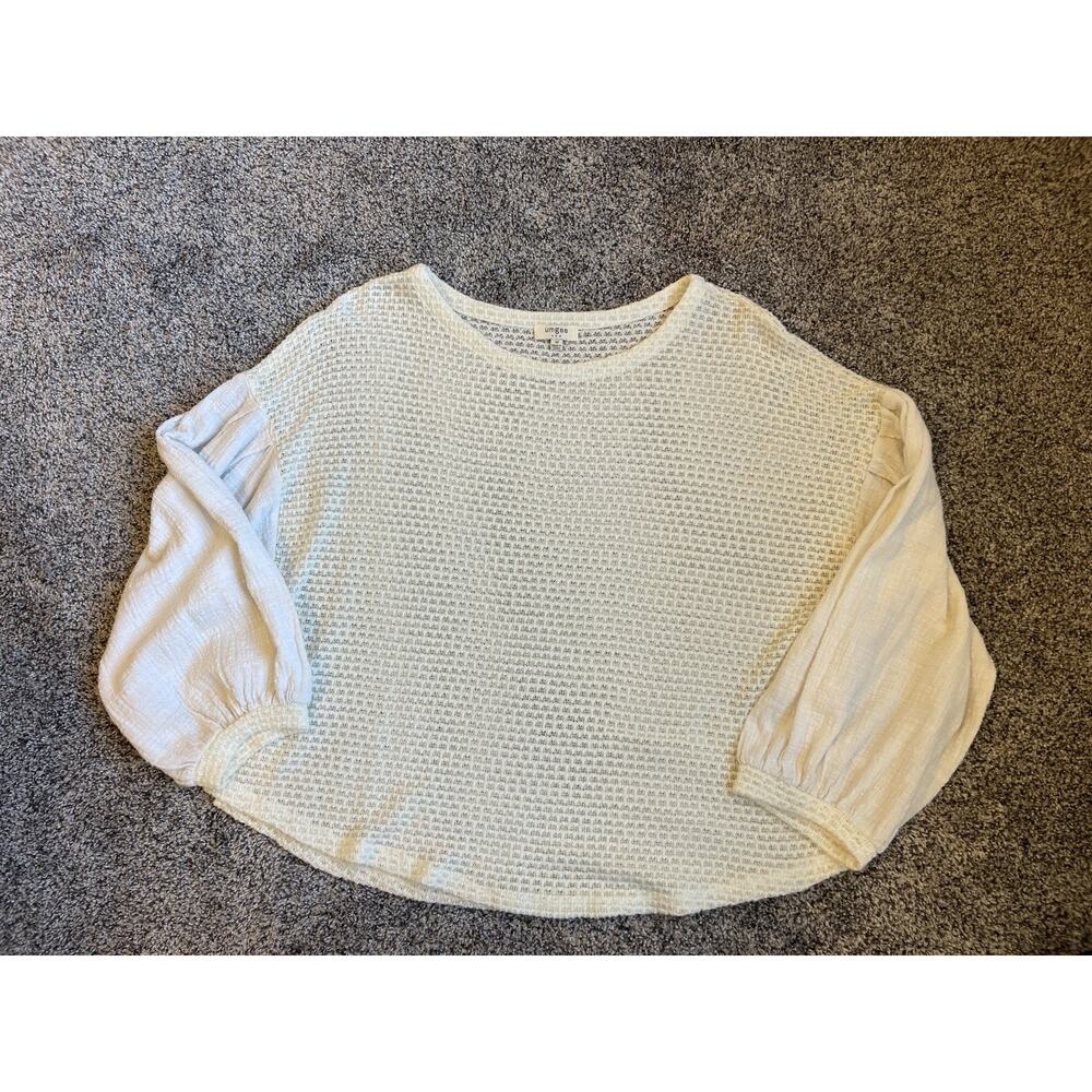 Umgee Women’s Waffle Knit Long Sleeve Shirt White Cream Oversized Medium Boho